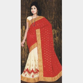 Cute’s Silk Georgette party Sharee with all over Rhine stone and golden metallic embroidery